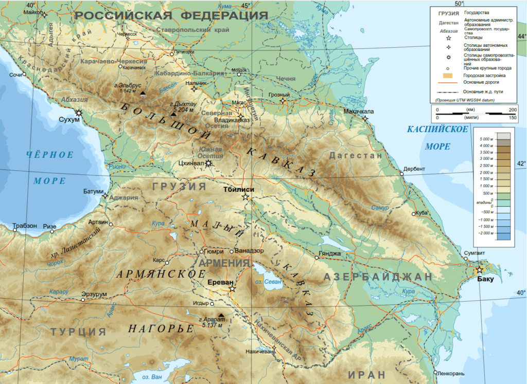 Карта Кавказских гор